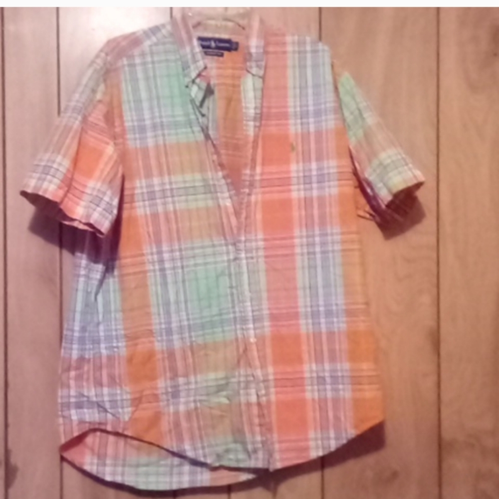 Ralph Lauren Orange and Green Casual Button Down Shirt